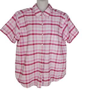 Cabin Creek Womens Shirt 14P Wrinkle Free Stain Release Button Checked Short Slv